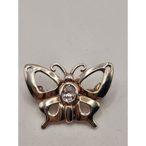 925 Sterling Silver Butterfly Brooch Pin Clear Cubic Zirconia Stone Small 2.5cm